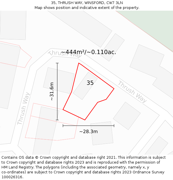 35, THRUSH WAY, WINSFORD, CW7 3LN: Plot and title map