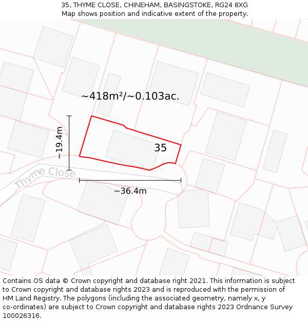 35, THYME CLOSE, CHINEHAM, BASINGSTOKE, RG24 8XG: Plot and title map