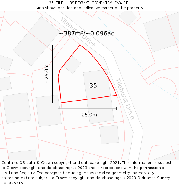 35, TILEHURST DRIVE, COVENTRY, CV4 9TH: Plot and title map