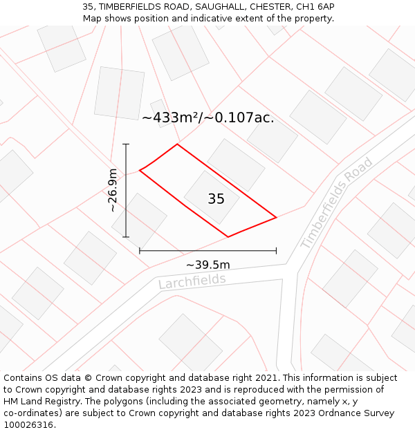 35, TIMBERFIELDS ROAD, SAUGHALL, CHESTER, CH1 6AP: Plot and title map