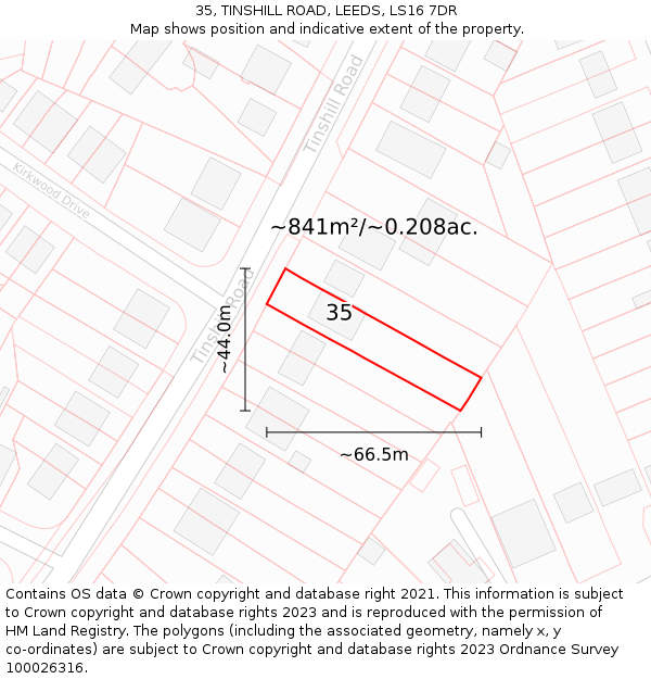 35, TINSHILL ROAD, LEEDS, LS16 7DR: Plot and title map