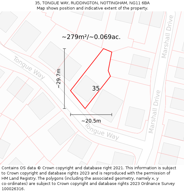 35, TONGUE WAY, RUDDINGTON, NOTTINGHAM, NG11 6BA: Plot and title map