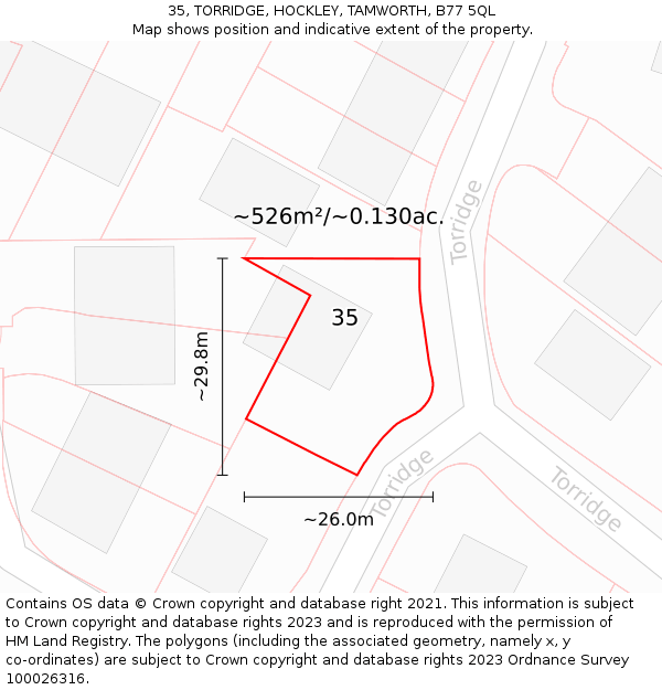 35, TORRIDGE, HOCKLEY, TAMWORTH, B77 5QL: Plot and title map