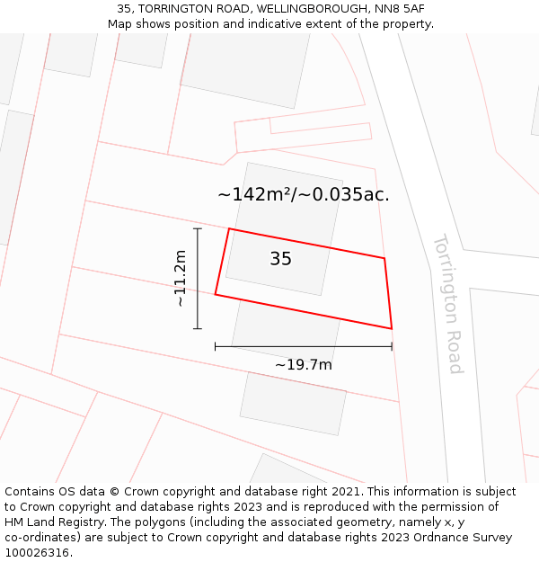 35, TORRINGTON ROAD, WELLINGBOROUGH, NN8 5AF: Plot and title map