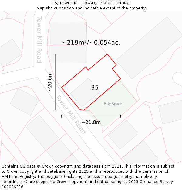 35, TOWER MILL ROAD, IPSWICH, IP1 4QF: Plot and title map