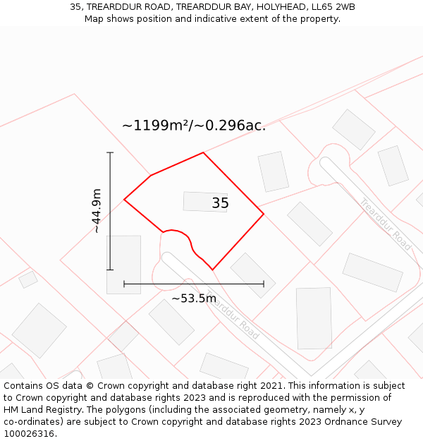 35, TREARDDUR ROAD, TREARDDUR BAY, HOLYHEAD, LL65 2WB: Plot and title map