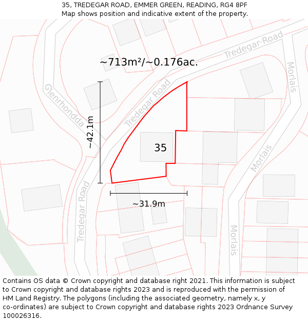 35, TREDEGAR ROAD, EMMER GREEN, READING, RG4 8PF: Plot and title map
