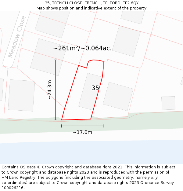 35, TRENCH CLOSE, TRENCH, TELFORD, TF2 6QY: Plot and title map