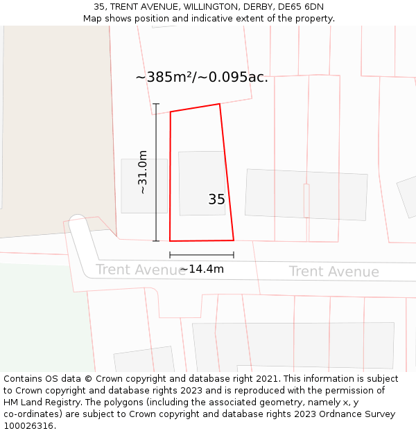 35, TRENT AVENUE, WILLINGTON, DERBY, DE65 6DN: Plot and title map