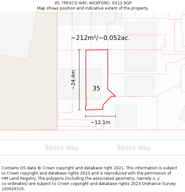 35, TRESCO WAY, WICKFORD, SS12 9GP: Plot and title map