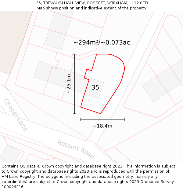 35, TREVALYN HALL VIEW, ROSSETT, WREXHAM, LL12 0ED: Plot and title map