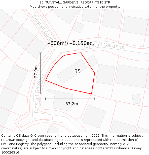 35, TUNSTALL GARDENS, REDCAR, TS10 2TR: Plot and title map