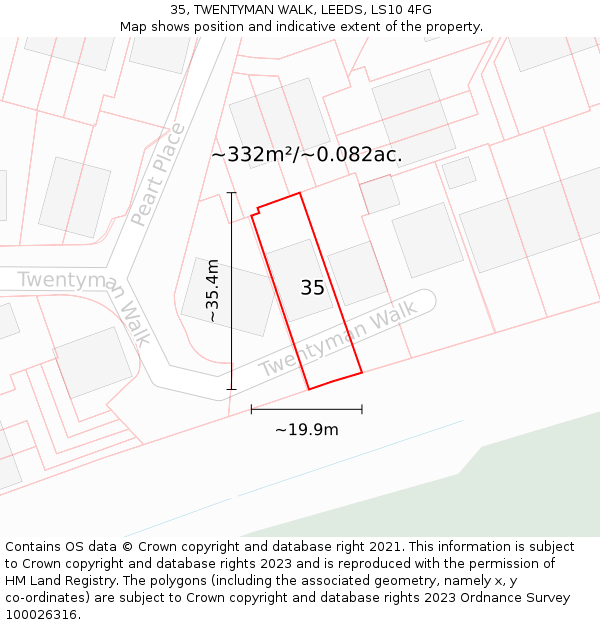 35, TWENTYMAN WALK, LEEDS, LS10 4FG: Plot and title map