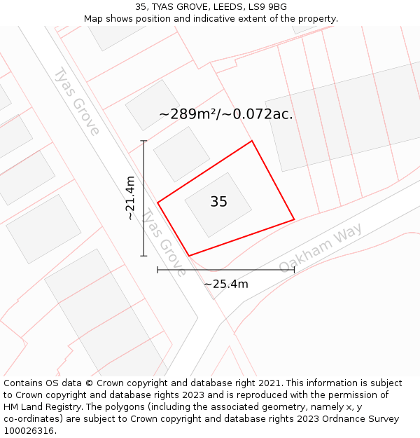 35, TYAS GROVE, LEEDS, LS9 9BG: Plot and title map