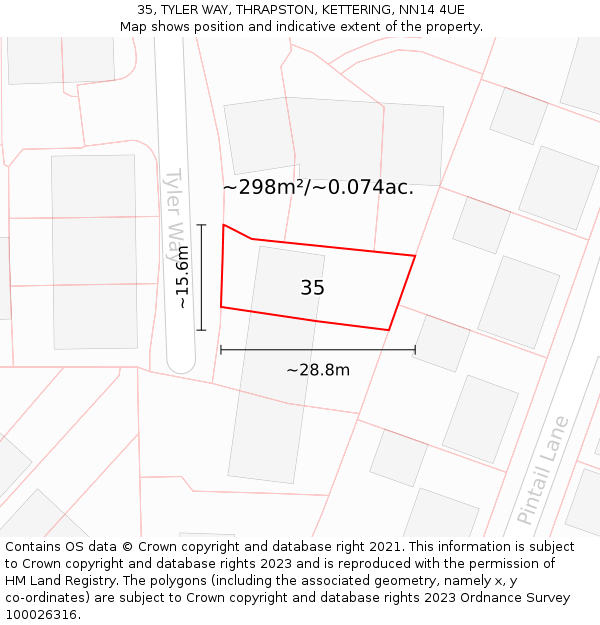 35, TYLER WAY, THRAPSTON, KETTERING, NN14 4UE: Plot and title map