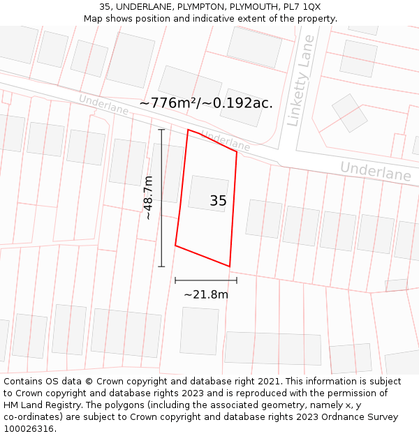 35, UNDERLANE, PLYMPTON, PLYMOUTH, PL7 1QX: Plot and title map