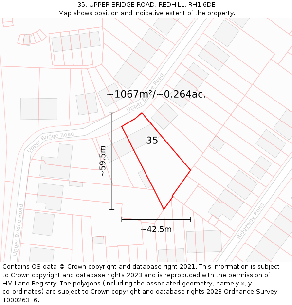 35, UPPER BRIDGE ROAD, REDHILL, RH1 6DE: Plot and title map