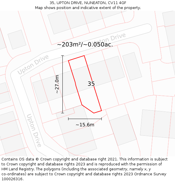 35, UPTON DRIVE, NUNEATON, CV11 4GF: Plot and title map