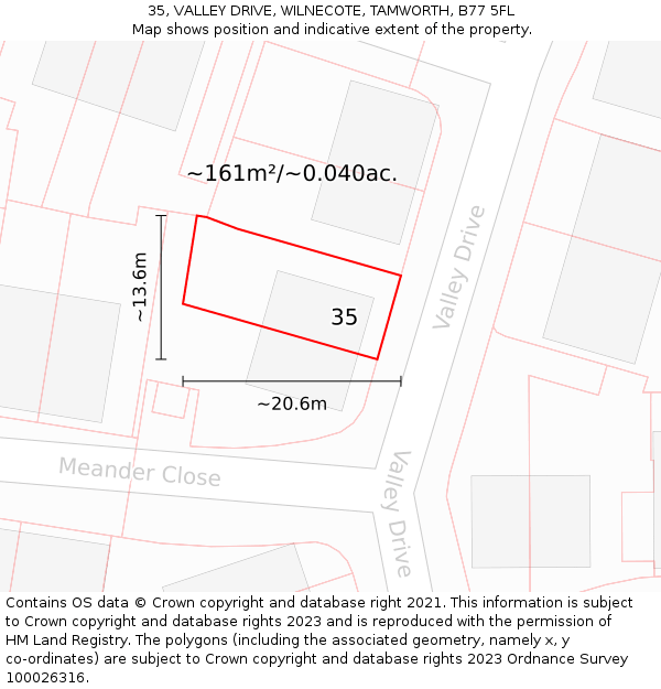 35, VALLEY DRIVE, WILNECOTE, TAMWORTH, B77 5FL: Plot and title map