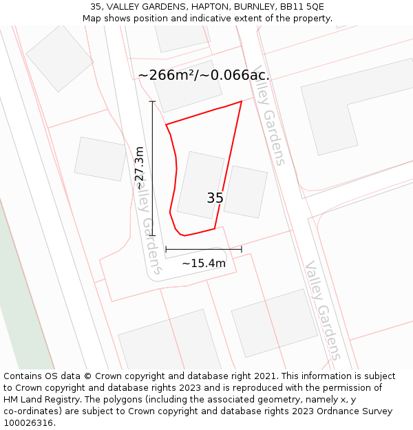 35, VALLEY GARDENS, HAPTON, BURNLEY, BB11 5QE: Plot and title map