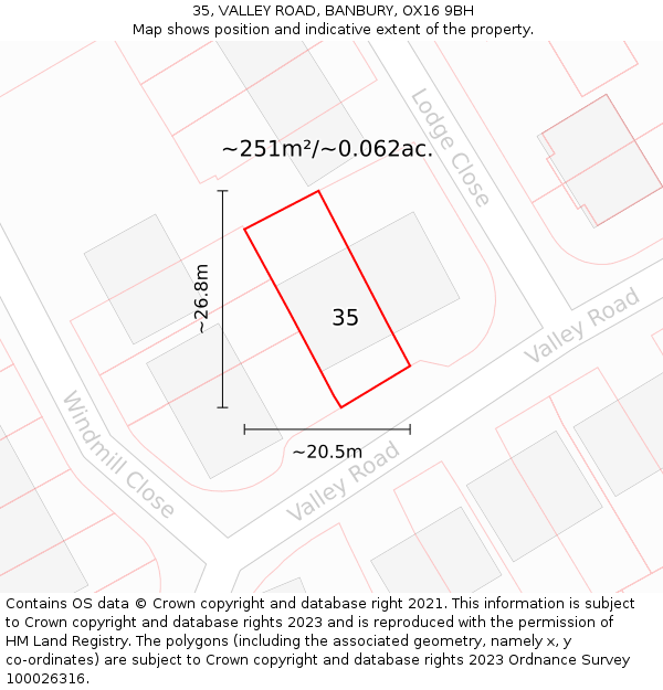 35, VALLEY ROAD, BANBURY, OX16 9BH: Plot and title map