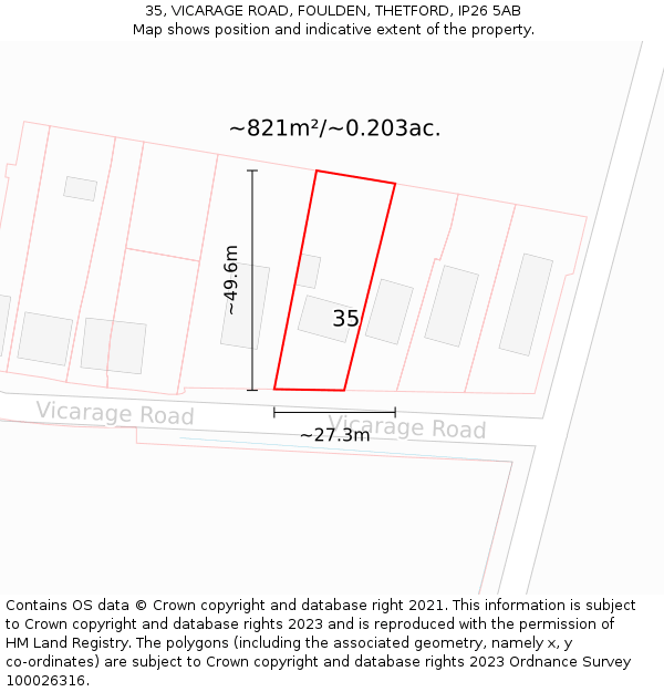 35, VICARAGE ROAD, FOULDEN, THETFORD, IP26 5AB: Plot and title map