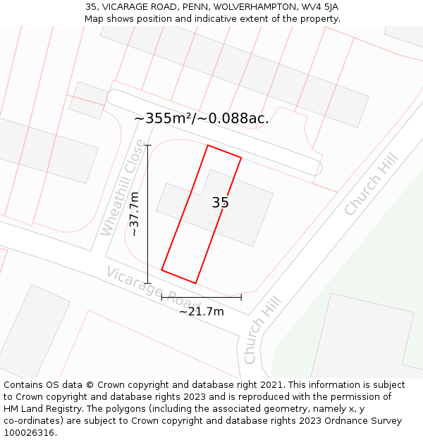 35, VICARAGE ROAD, PENN, WOLVERHAMPTON, WV4 5JA: Plot and title map