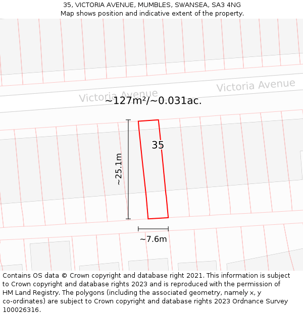 35, VICTORIA AVENUE, MUMBLES, SWANSEA, SA3 4NG: Plot and title map