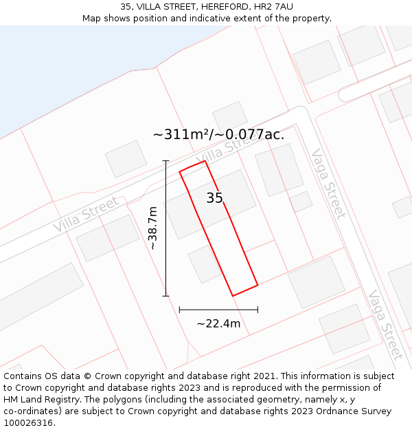 35, VILLA STREET, HEREFORD, HR2 7AU: Plot and title map