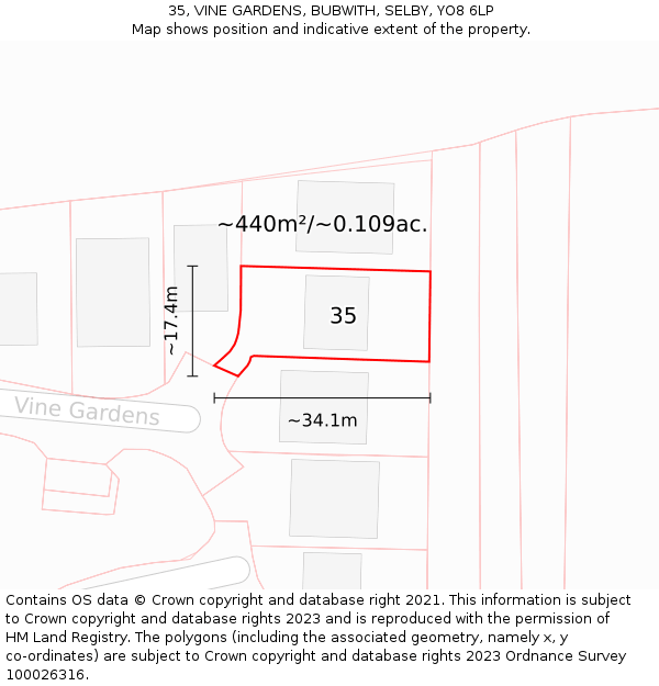 35, VINE GARDENS, BUBWITH, SELBY, YO8 6LP: Plot and title map