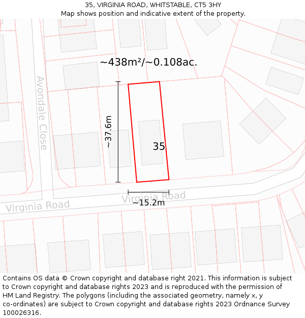 35, VIRGINIA ROAD, WHITSTABLE, CT5 3HY: Plot and title map