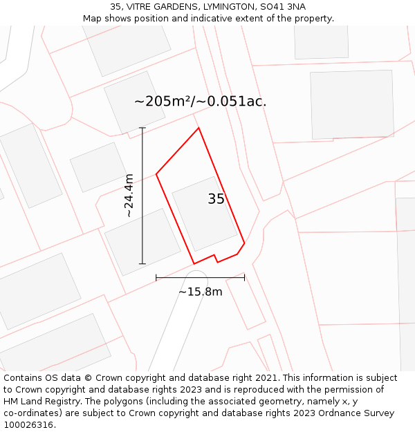 35, VITRE GARDENS, LYMINGTON, SO41 3NA: Plot and title map