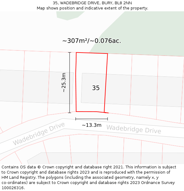 35, WADEBRIDGE DRIVE, BURY, BL8 2NN: Plot and title map