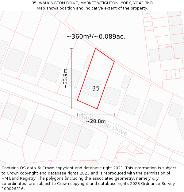 35, WALKINGTON DRIVE, MARKET WEIGHTON, YORK, YO43 3NR: Plot and title map