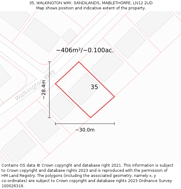 35, WALKINGTON WAY, SANDILANDS, MABLETHORPE, LN12 2UD: Plot and title map