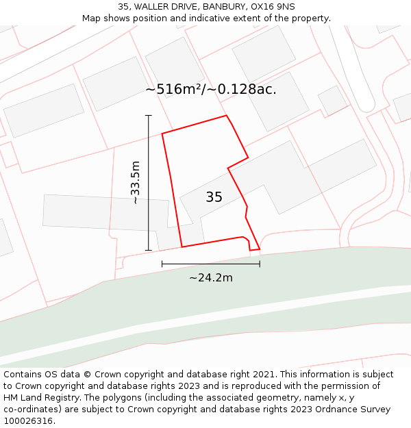 35, WALLER DRIVE, BANBURY, OX16 9NS: Plot and title map