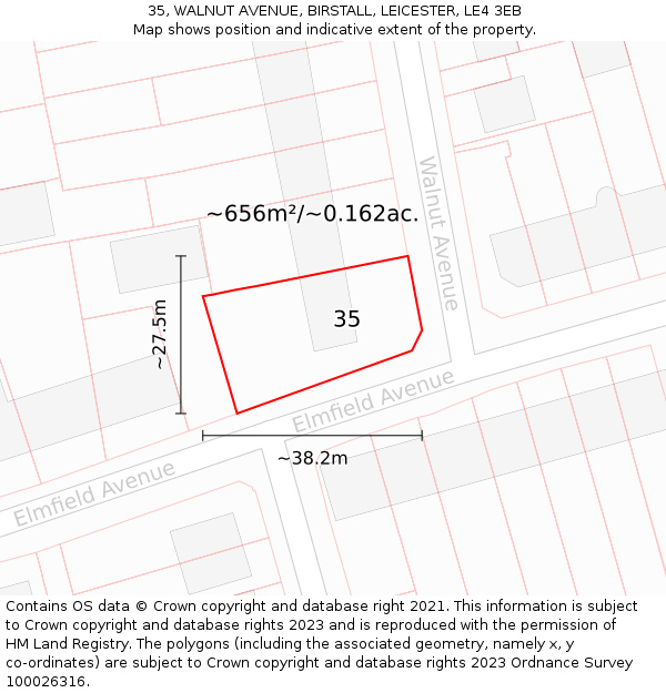 35, WALNUT AVENUE, BIRSTALL, LEICESTER, LE4 3EB: Plot and title map