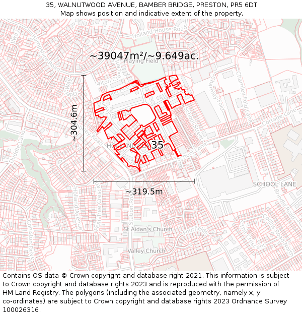 35, WALNUTWOOD AVENUE, BAMBER BRIDGE, PRESTON, PR5 6DT: Plot and title map