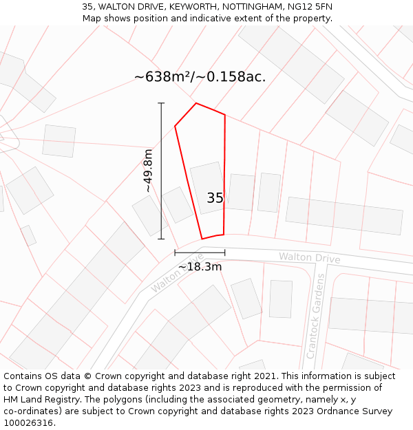 35, WALTON DRIVE, KEYWORTH, NOTTINGHAM, NG12 5FN: Plot and title map