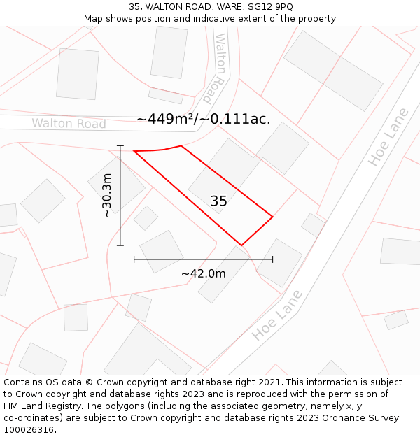 35, WALTON ROAD, WARE, SG12 9PQ: Plot and title map