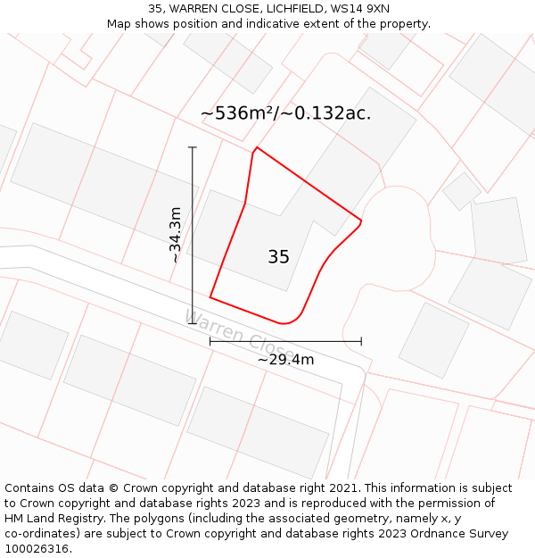 35, WARREN CLOSE, LICHFIELD, WS14 9XN: Plot and title map