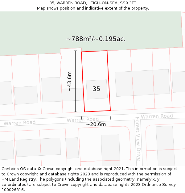35, WARREN ROAD, LEIGH-ON-SEA, SS9 3TT: Plot and title map