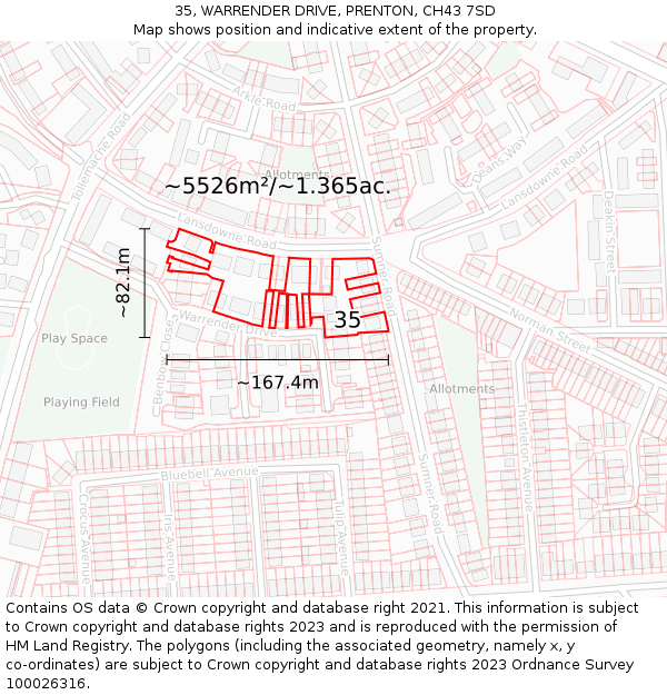 35, WARRENDER DRIVE, PRENTON, CH43 7SD: Plot and title map