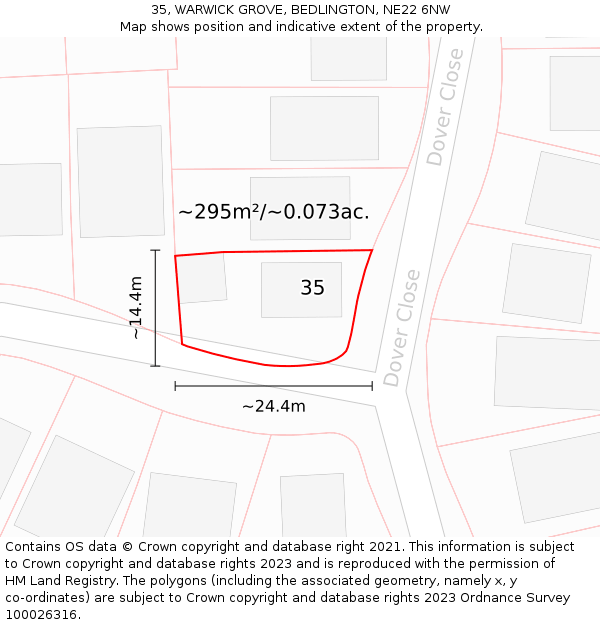 35, WARWICK GROVE, BEDLINGTON, NE22 6NW: Plot and title map