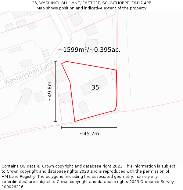 35, WASHINGHALL LANE, EASTOFT, SCUNTHORPE, DN17 4PR: Plot and title map