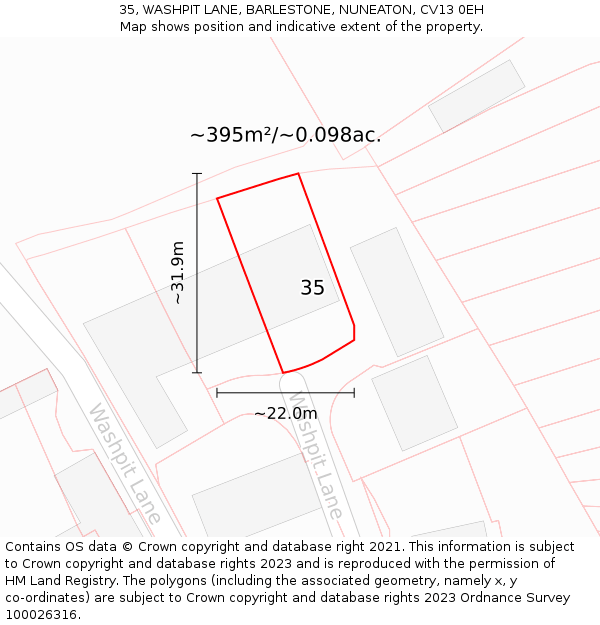 35, WASHPIT LANE, BARLESTONE, NUNEATON, CV13 0EH: Plot and title map