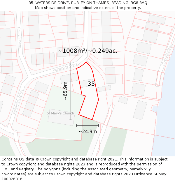 35, WATERSIDE DRIVE, PURLEY ON THAMES, READING, RG8 8AQ: Plot and title map