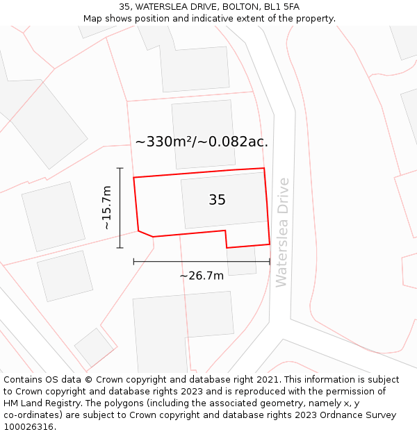 35, WATERSLEA DRIVE, BOLTON, BL1 5FA: Plot and title map