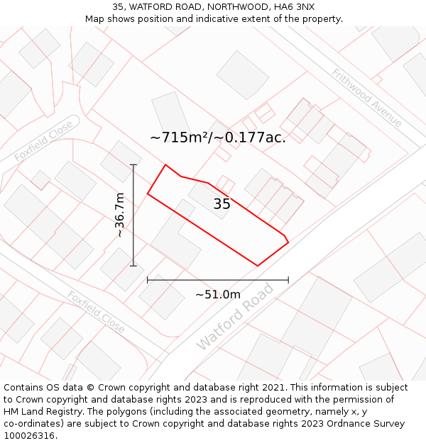 35, WATFORD ROAD, NORTHWOOD, HA6 3NX: Plot and title map