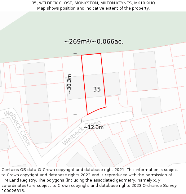 35, WELBECK CLOSE, MONKSTON, MILTON KEYNES, MK10 9HQ: Plot and title map